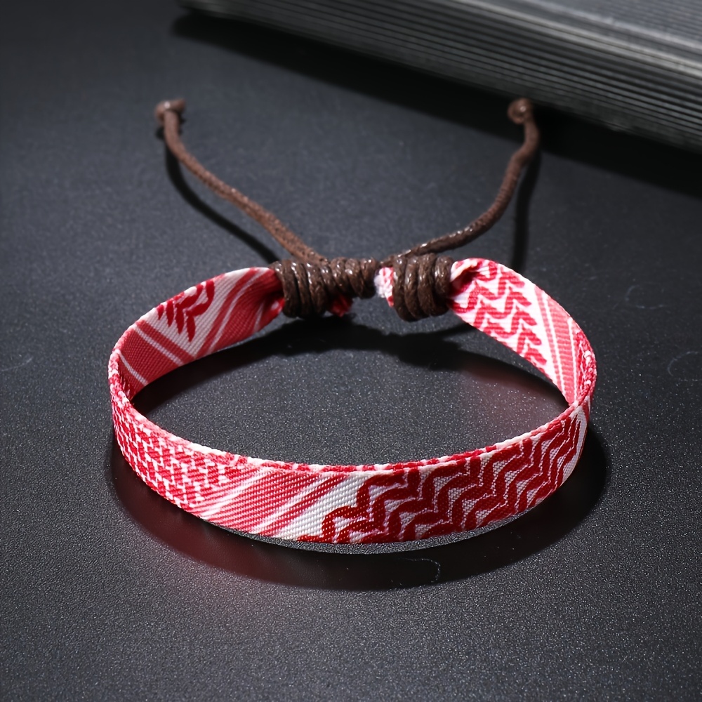 Men's Adjustable Nylon Bracelet with Intricate Patterns Green Red & Designs